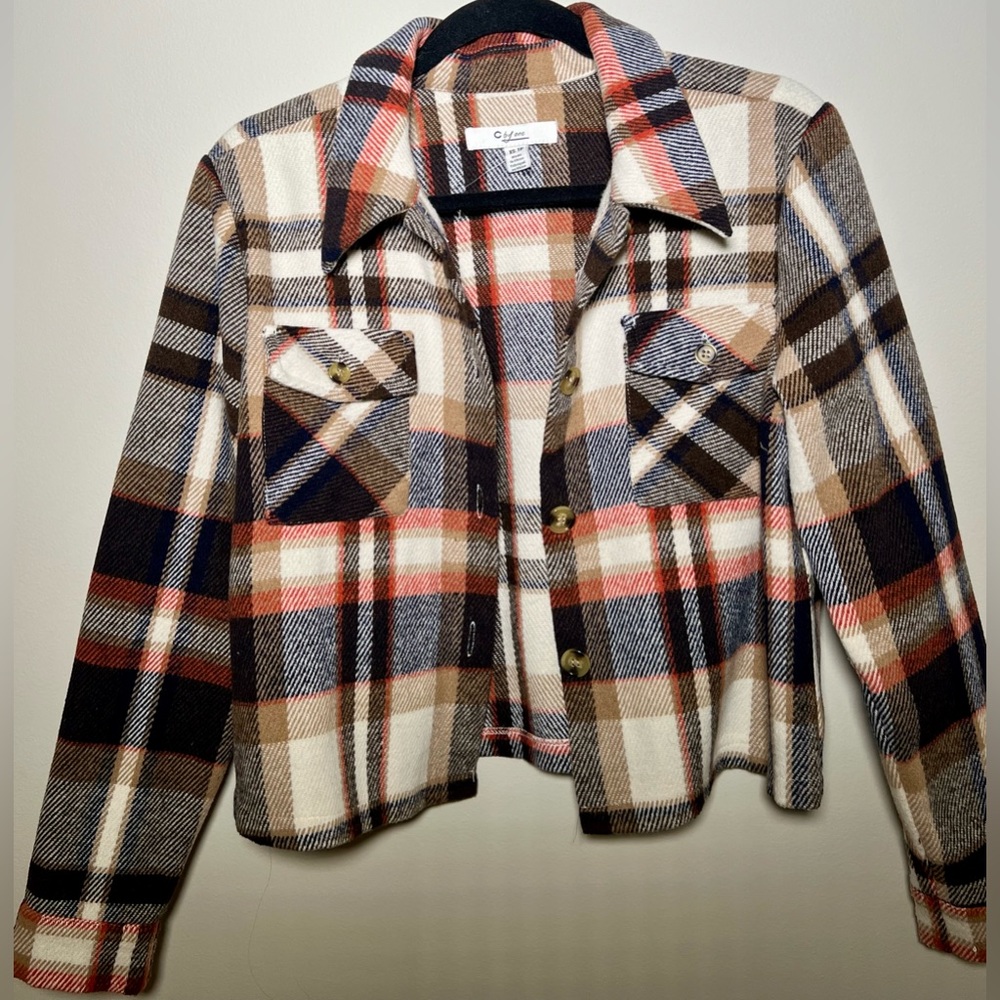 Flannel cropped Jacket!🤎